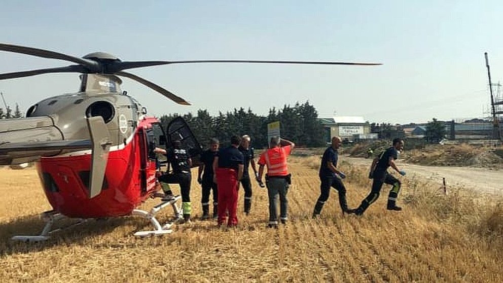 El herido fue evacuado en helicóptero por SOS Navarra. POLICÏA FORAL
