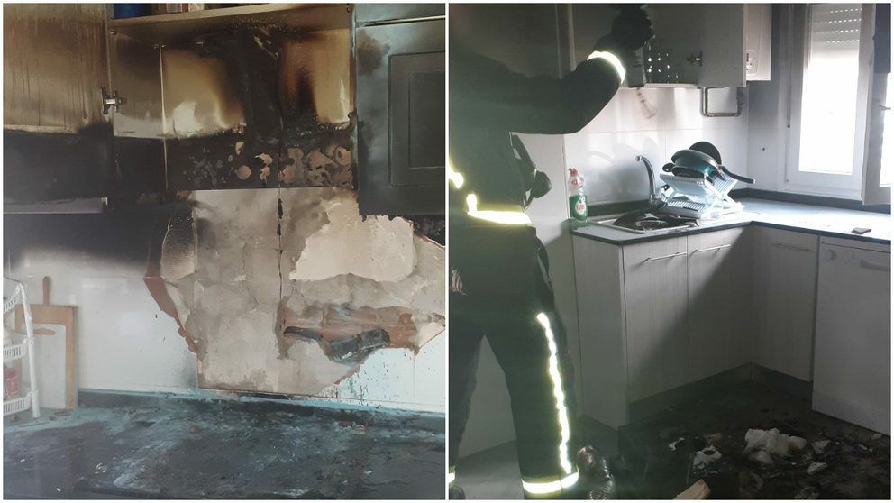 Una sartén en el fuego provocó un incendio de pequeñas dimensiones en un edificio de Tudela. BOMBEROS DE NAVARRA.