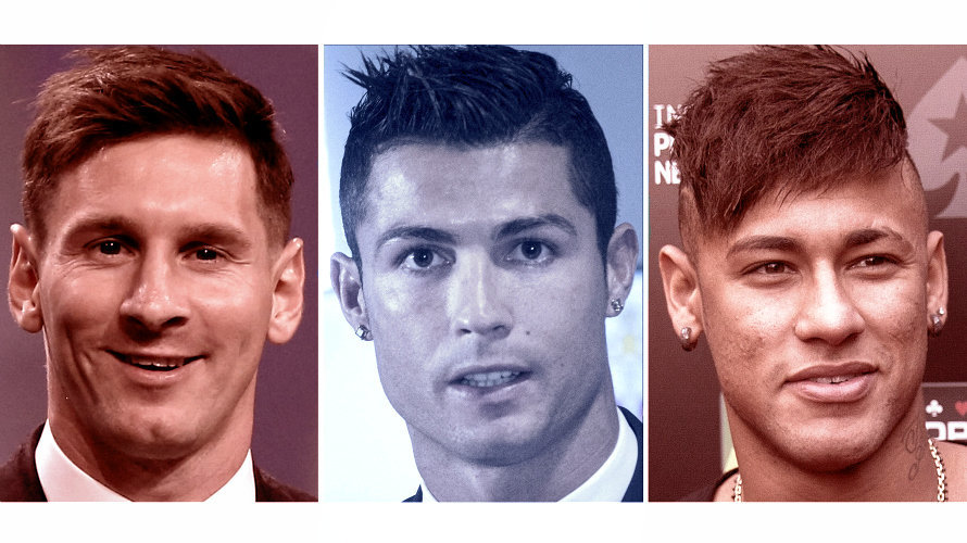 El argentino Leo Messi (izq) y el brasileño Neymar, (dch), ambos del Barcelona, y el delantero portugués del Real Madrid Cristiano Ronaldo optarán al Balón de Oro 2015. EFE