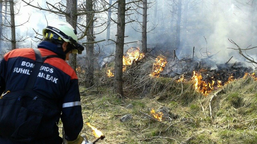 Un bombero trabaja en una quema controlada.