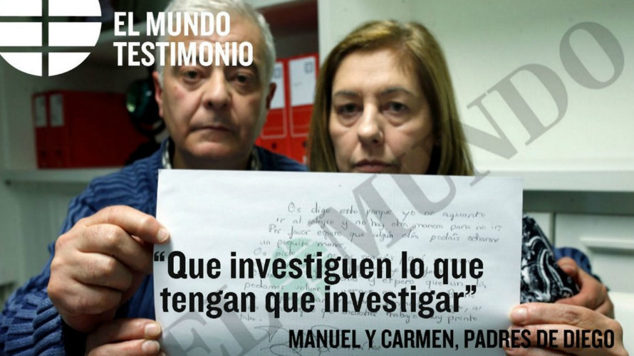 Los padres de Diego sostienen la carta que escribió en niño de 11 años antes de suicidarse.