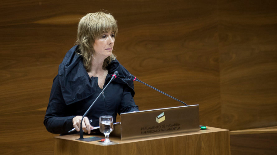 Ana Ollo durante si intervención en el Parlamento de Navarra. PABLO LASAOSA