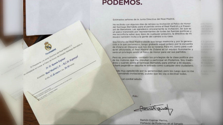 La carta que recibió Ramón Espinar (Podemos) y su respuesta.