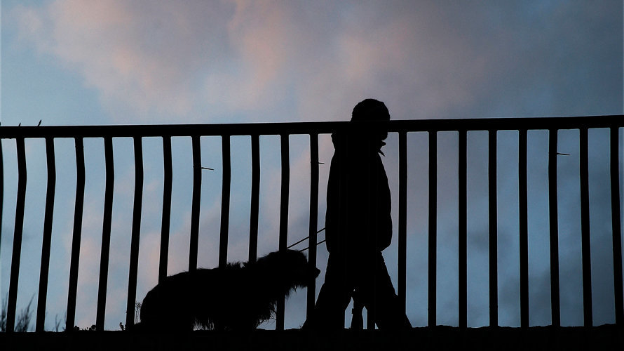Tiempo, una persona pasea junto a su perro por el mirador de Ripagaina, junto a Pamplona. EFE