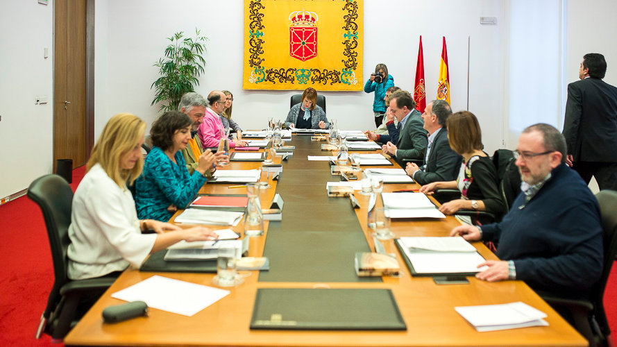 Imagen de la Junta de Portavoces del Parlamento de Navarra de esta mañana. PABLO LASAOSA
