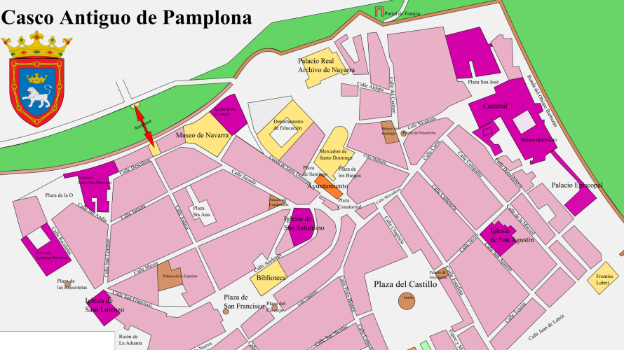 Mapa del Casco Antiguo de Pamplona.