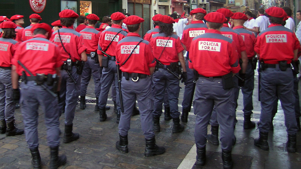 Agentes de la Policía Foral de Navarra durante una actuación en el encierro de San Fermín.