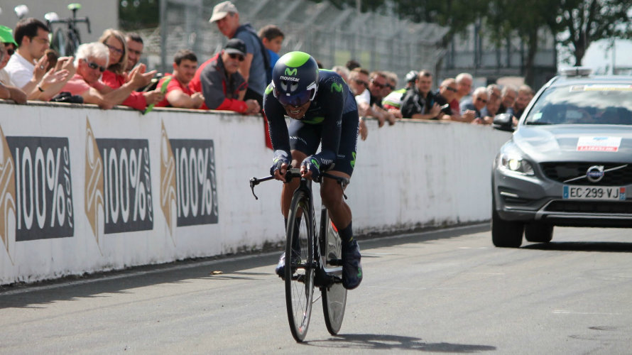 Nairo Quintana en plena crono individual. Foto Movistar team.