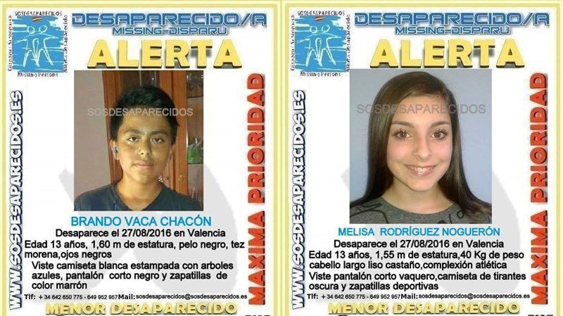 Brandon y Melisa, los chicos desaparecidos en Valencia