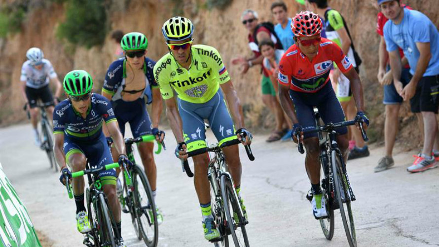 Contador en plena carrera durante la Vuelta 2016. Efe.