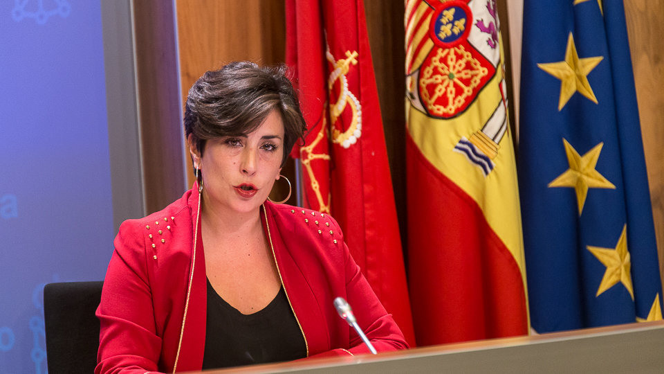 María Solana, portavoz del Gobierno, durante una rueda de prensa semanal del Ejecutivo Foral. IÑIGO ALZUGARAY
