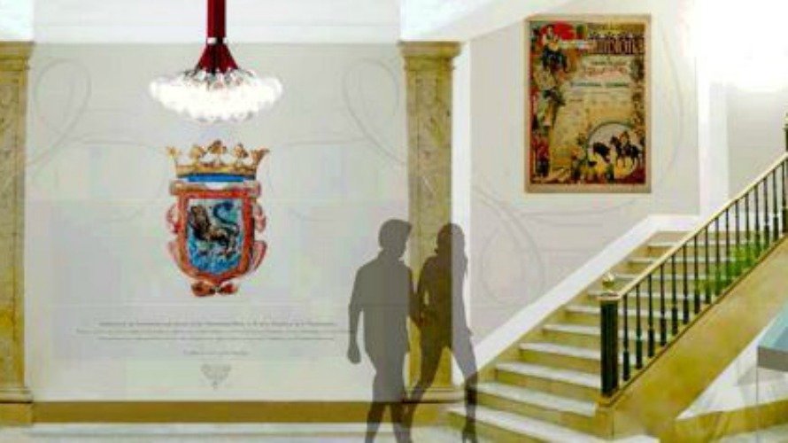 Recreación de los cambios en la decoración del Ayuntamiento de Pamplona.