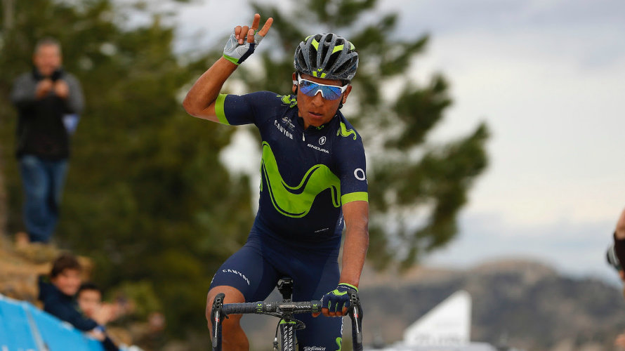 Nairo Quintana celebra su victoria. Foto Movistar team.
