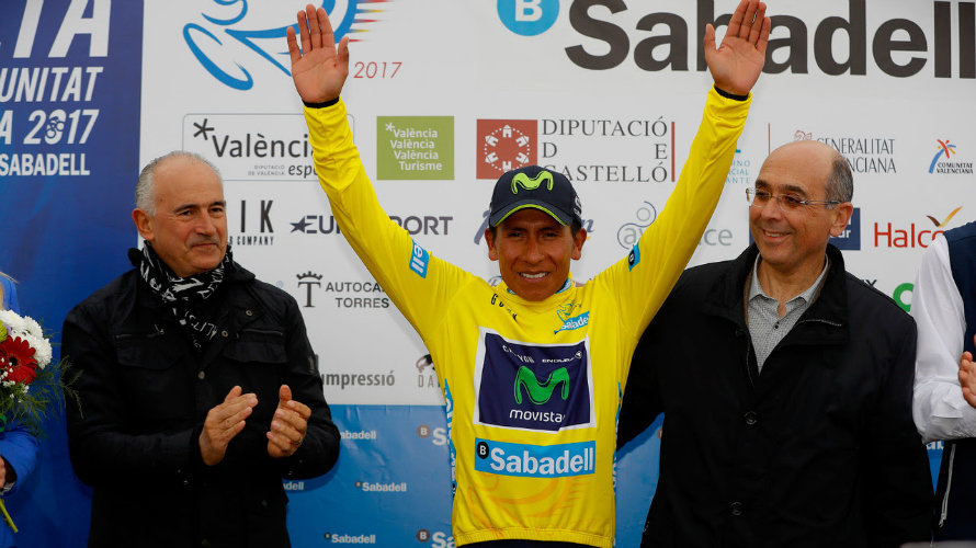 Nairo Quintana con el maillot de líder. Foto Movistar team.
