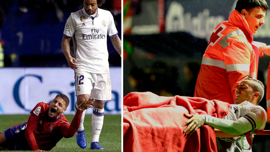 El jugador de Osasuna, Tano Bonnin, y el del Real Madrid, Danilo, se han lesionado gravemente en El Sadar EFE LFP