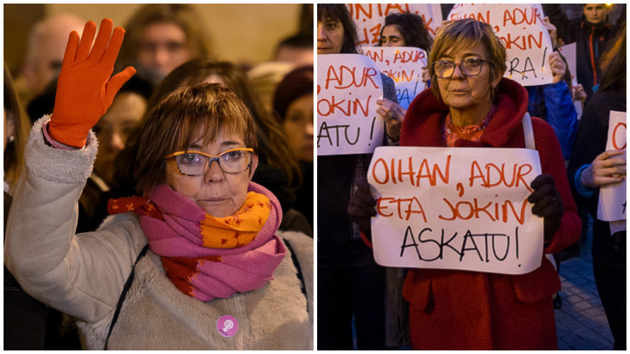La parlamentaria Tere Sáez en dos manifestaciones, una por la violencia contra las mujeres y otra en favor de los acusados de Alsasua.