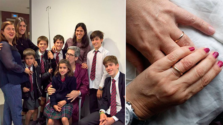 Chema Postigo junto a alguno de sus hijos y su mujer en el hospital antes de fallecer por un cáncer. INSTAGRAM