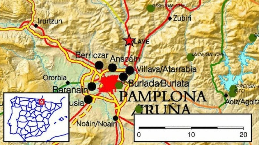 Mapa de los nuevos terremotos en Navarra.