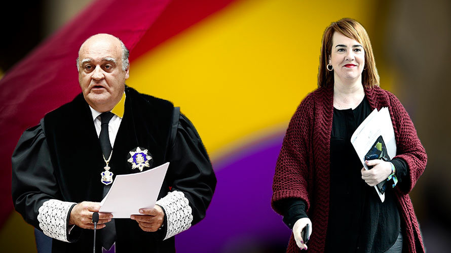 El presidente del TSJN, Joaquín Galve, y la presidenta del Parlamento de Navarra, Ainhoa Aznárez.