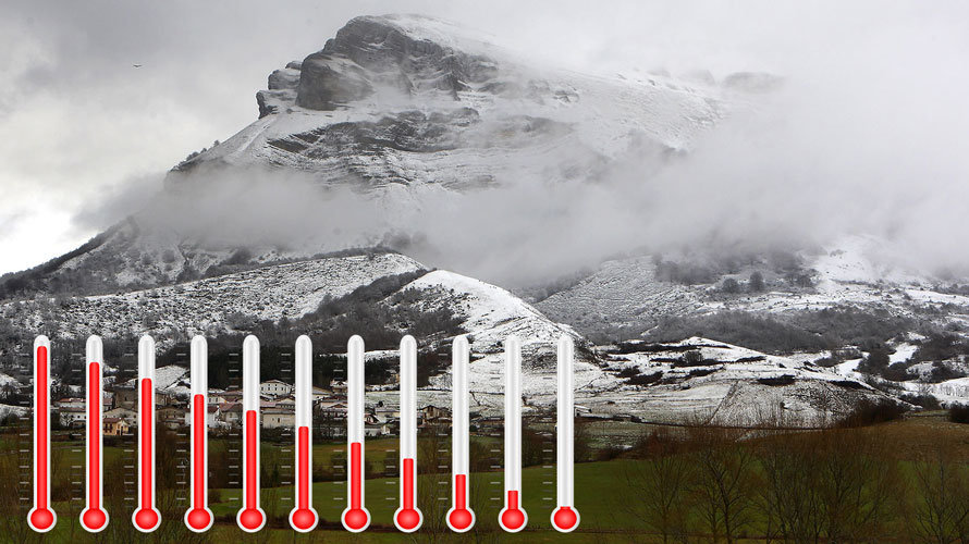 San Donato con nieve y un termómetro con las temperaturas desplomándose. ARCHIVO
