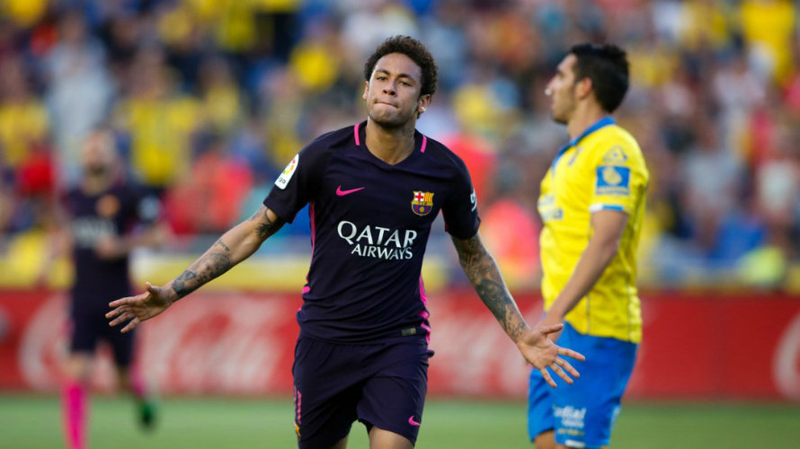 Neymar celebra un gol ante Las Palmas. Lfp.