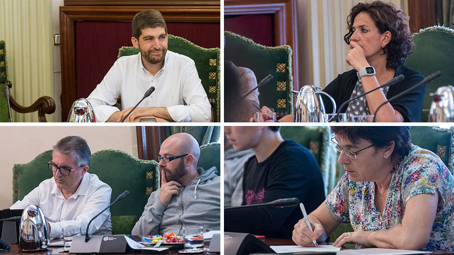 Algunos de los representantes del cuatripartito en Pamplona durante el debate sobre el estado de la ciudad. IÑIGO ALZUGARAY