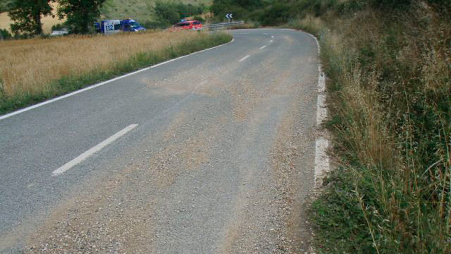 La carretera cercana a Guesálaz en la que un ciclista de 62 años ha resultado herido grave tras caerse. POLICÍA FORAL.