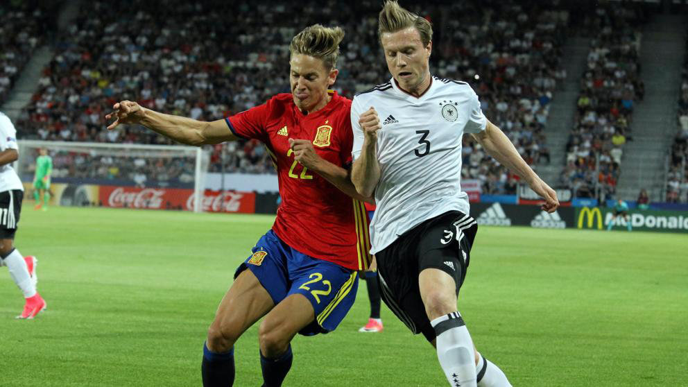 Imagen del partido disputado entre España y Alemania en la final del Europeo Sub21