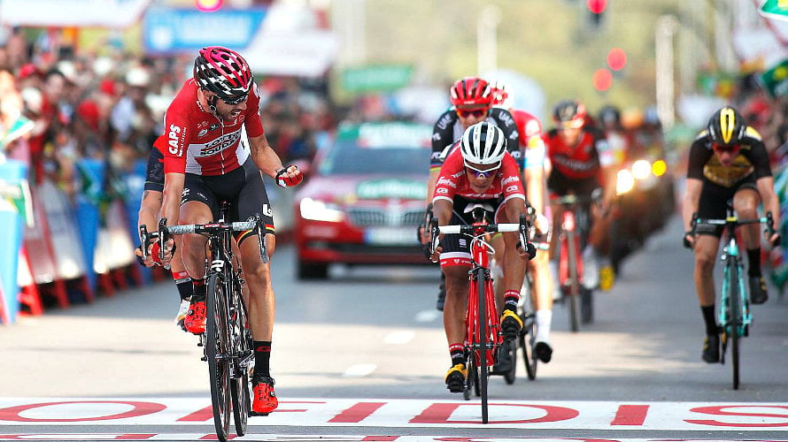 Thomas De Gendt celebra su victoria al esprint. Facebook La Vuelta.