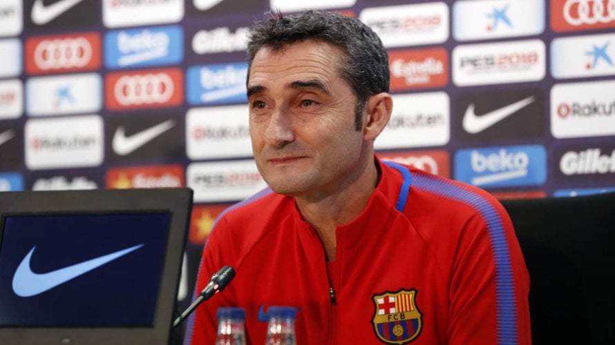 Valverde en rueda de prensa en el Nou Camp. FC Barcelona.