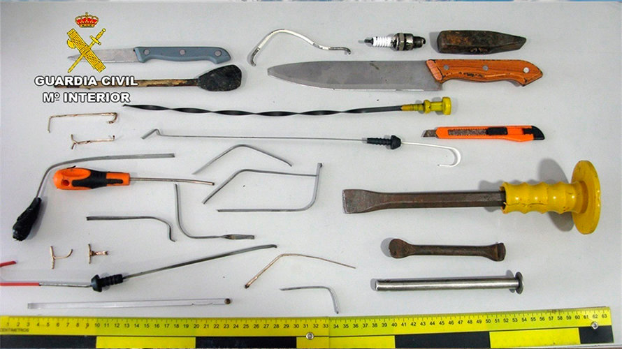 Las herramientas que utilizaba el hombre para cometer sus robos