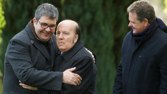 El humorista Chiquito de la Calzada junto a los también cómicos Florentino Fernández y José Luis Cano, en el rodaje de un anuncio para televisión de Campofrío.
