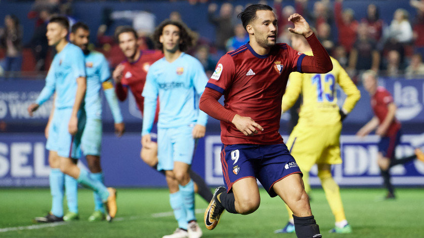 Quique celebra el primer gol de Osasuna en el partido contra el Barça B en El Sadar LFP