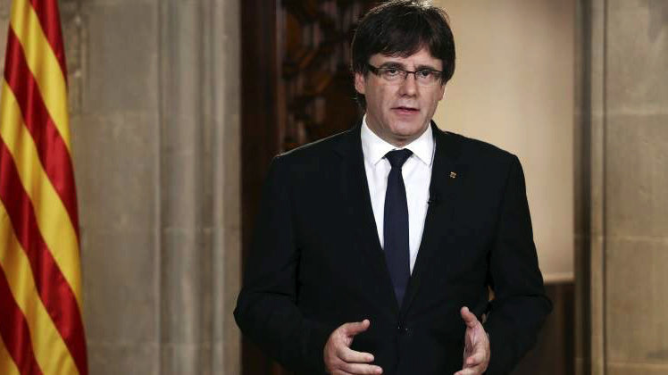 Puigdemont durante una de las declaraciones con motivo de la crisis política en Cataluña.