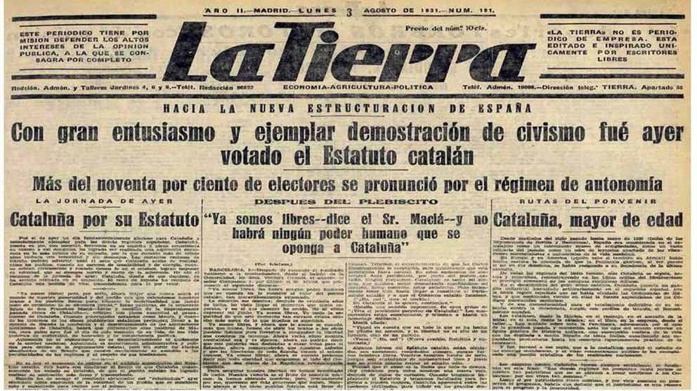 Portada el periódico “La Tierra” del 03_08_1931 con el resultado del referéndum catalán del día anterior. 