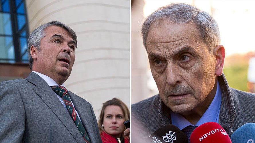 A la izquierda, Agustín Martínez Becerra, abogado de tres acusados de la violación de Sanfermines y, a la derecha, Carlos Bacaicoa, defensor de la víctima.