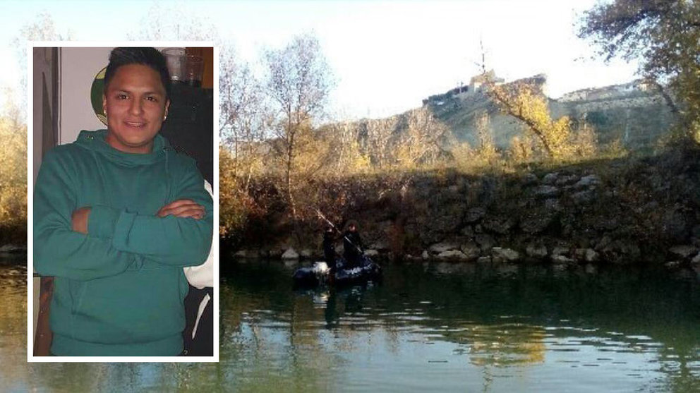 Los bomberos rastrean el río Aragón a su paso por Caparroso en busca de un joven de 26 desaparecido en la localidad, en la fotografía. BOMBEROS DE NAVARRA
