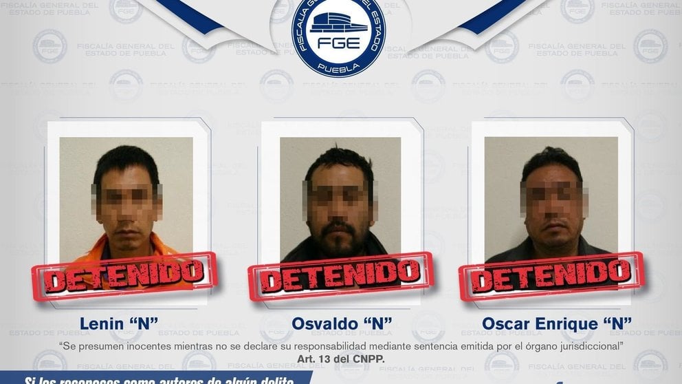 Ficha policial de los detenidos facilitada por la policía de Puebla.