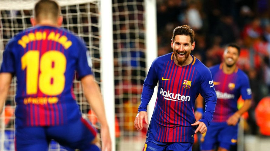 Messi celebra sus goles al Celta en la Copa del Rey. La Liga.