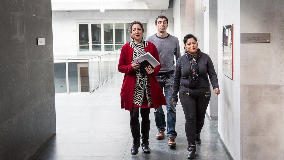 Los parlamentarios Laura Pérez, Carlos Couso, Fanny Carrillo y Rubén Velasco comparecen ante los medios para comentar la situación de Podemos Navarra (12). IÑIGO ALZUGARAY