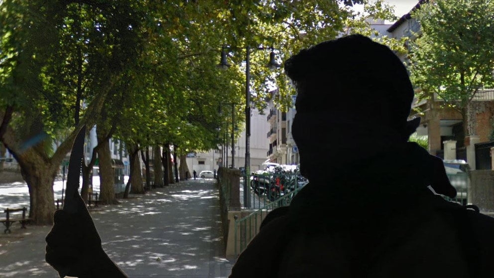 Condenado el hombre que apuñaló a un portero de un bar de la cuesta Labrit en Pamplona FOTOMONTAJE