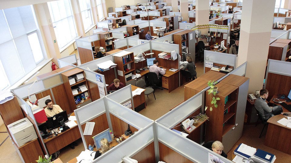 Imagen de una oficina con varios trabajadores en sus respectivos cubículos ARCHIVO