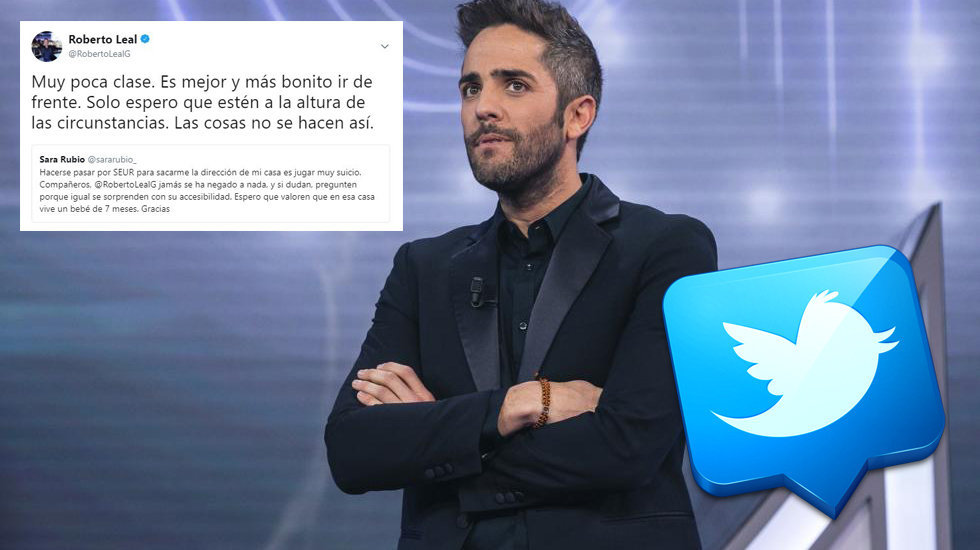 Imagen del presentador de Operación Triunfo, Roberto Leal, en el plató del programa musical junto a su tuit denunciando el engaño sufrido por su familia