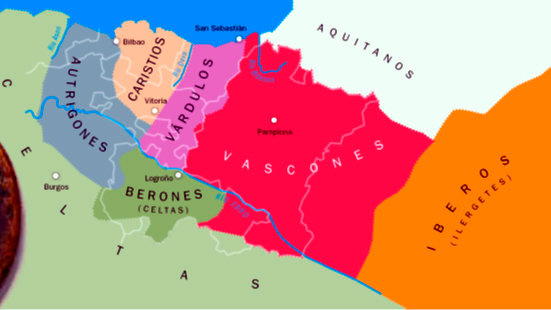 Mapa de los pueblos prerromanos. Los vascones ocupaban la provincia de Navarra que se extendía al este, no al oeste. 