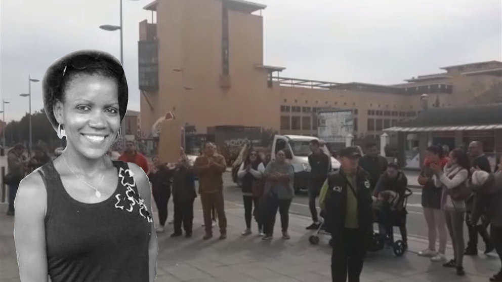 Una imagen de Ana Julia Quezada, la detenida por la muerte de Gabriel Cruz, y los manifestantes concentrados a las puertas del juzgado al grito de asesina EP