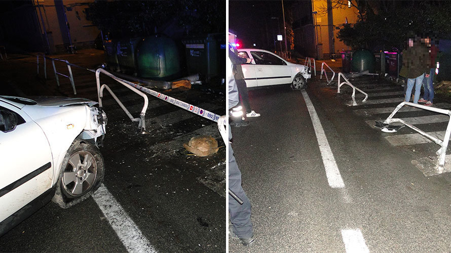 El coche, que circulaba a gran velocidad y con su conductor borracho, acaba con importantes daños en la calle Vergel. POLICÍA MUNICIPAL DE PAMPLONA