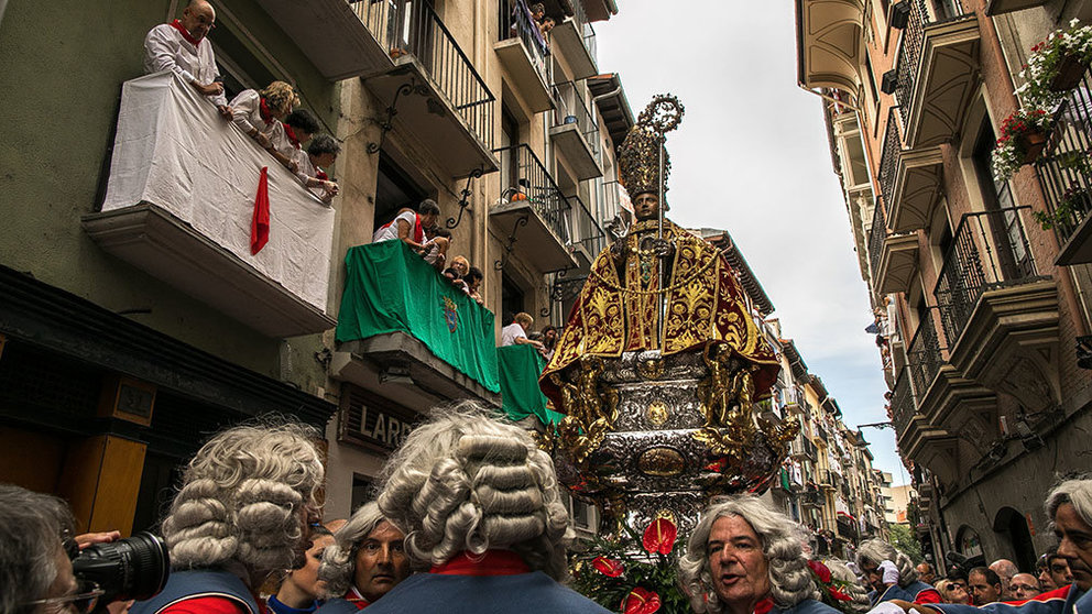 Un momento de la procesión de San Fermín del pasado 7 de julio en Pamplona. MAITE H. MATEO