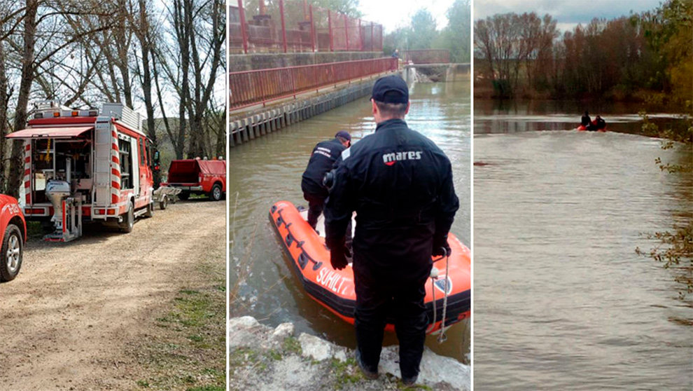 Los bomberos, la Policía Foral y la Guardia Civil mantienen el dispositivo de búsqueda de un hombre que cayó al Ebro con su coche en Lodosa BOMBEROS DE NAVARRA