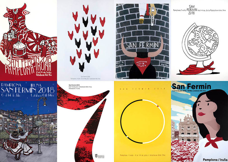 Imágenes de los carteles finalistas para anunciar los Sanfermines de 2018