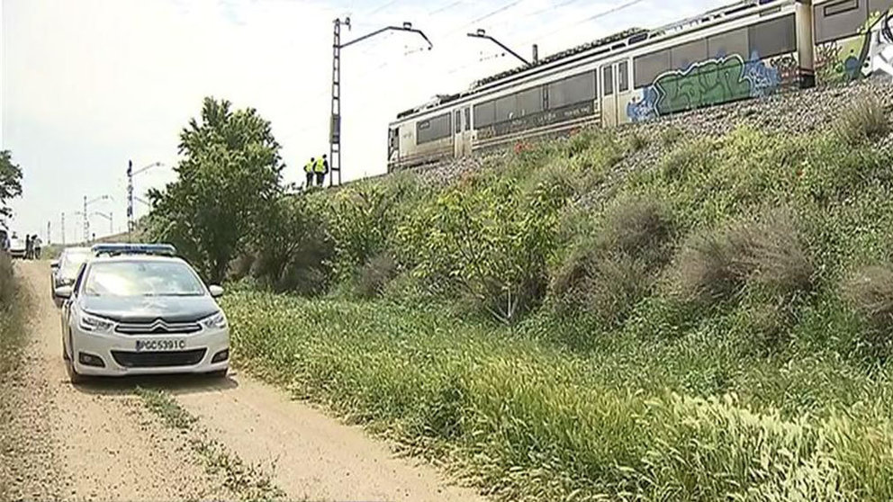 Imagen del tren que opera entre Pamplona y Zaragoza que ha arrollado mortalmente a una joven de 28 años en la localidad zaragozana de La Joyosa ARAGÓN TV